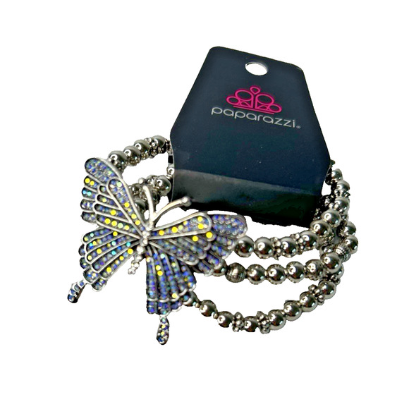Paparazzi First Wings First Butterfly Iridescent Blue Stretch Bracelet - Picture 2 of 10